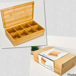 NWT Gorgeous CASANERO Bamboo Wood 8 Slot Tea Bag or Jewelry Organizer Wooden Box